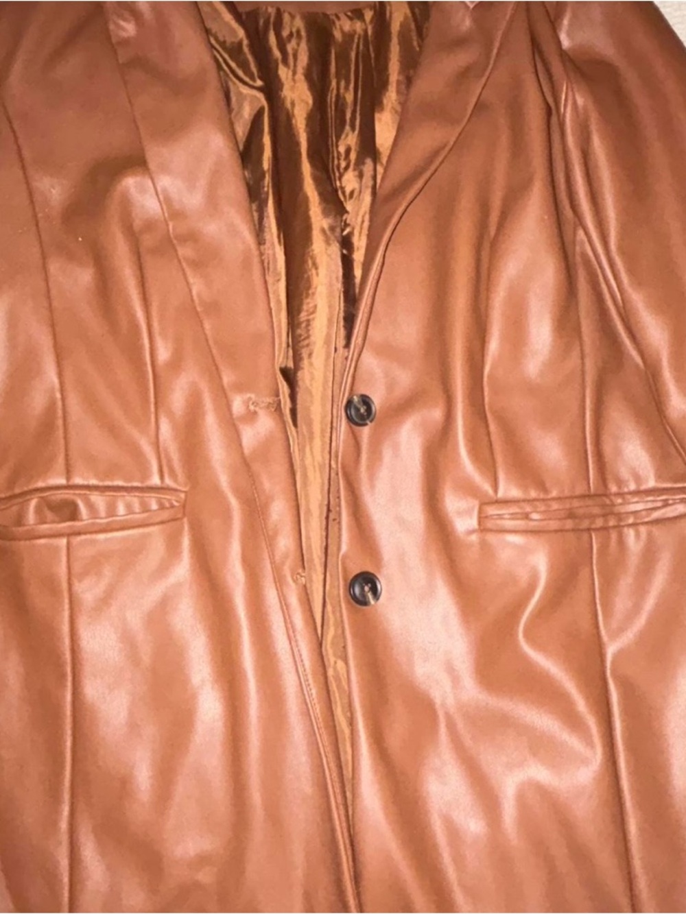 Women's Tan Faux Leather Blazer Jacket